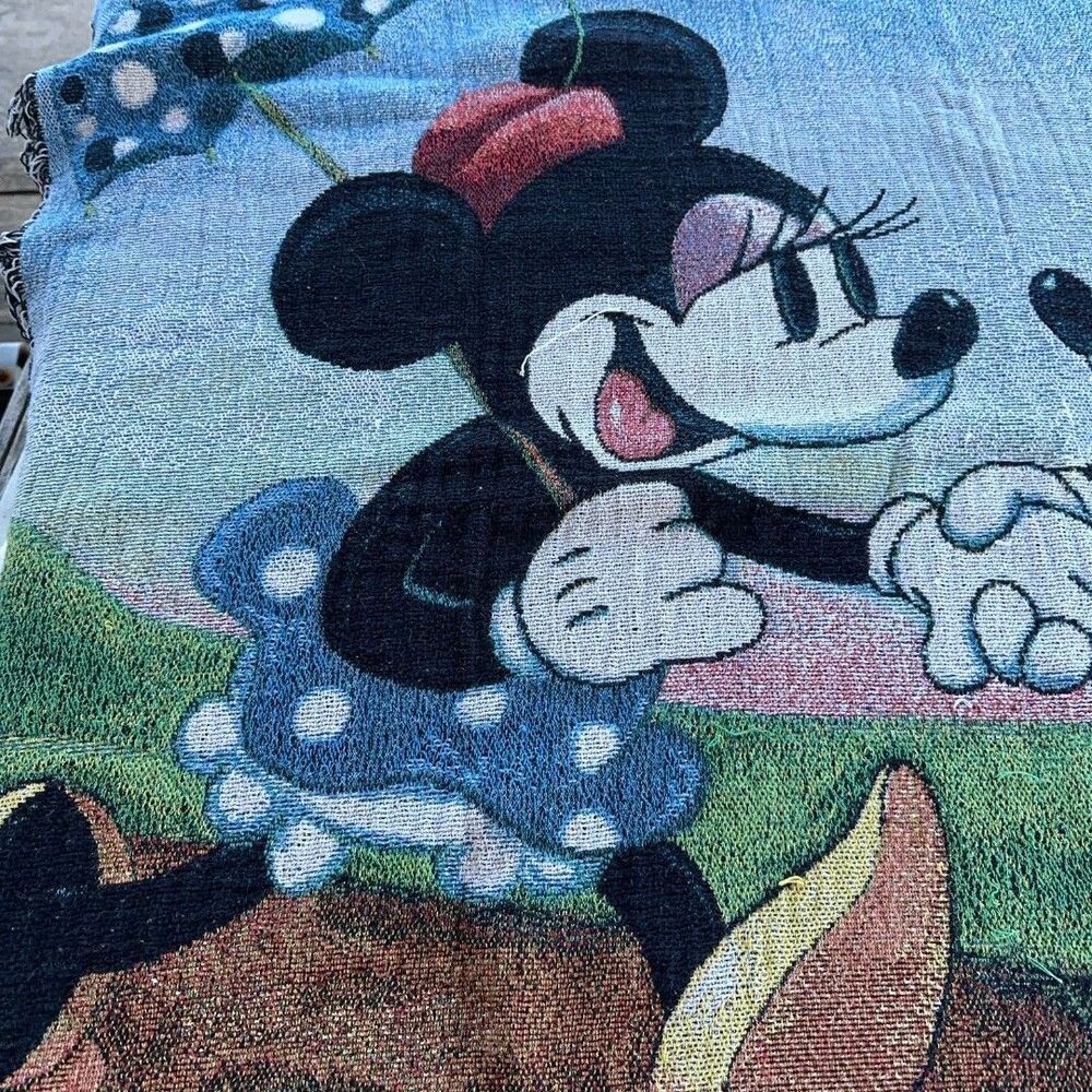 Vintage Disney Mickey's Spring Picnic Tapestry Woven Throw Blanket 60" x 50" - Picture 2 of 7